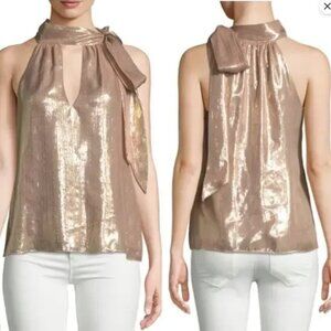 Ramy Brook Metallic Bow Halter Top in Rose Gold – Size Large